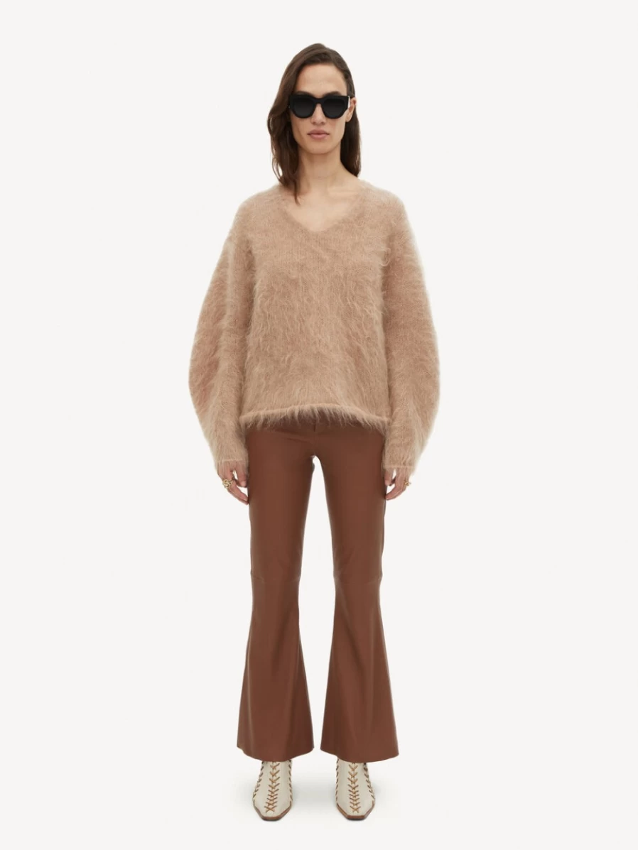 By Malene Birger Women's Evyn Leather Trousers in Dark Tan - Premium High Waist Faux Leather Pants