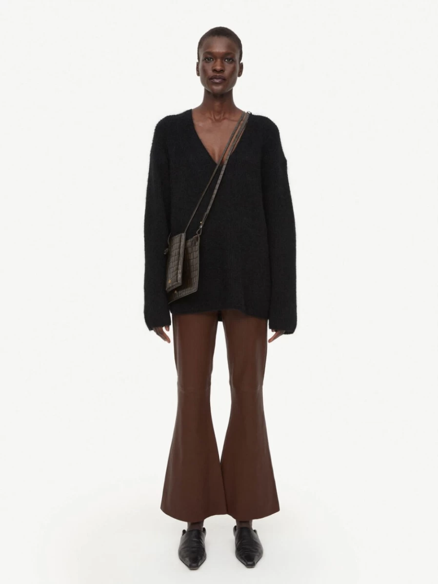 By Malene Birger Women's Cropped Leather Trousers in Chestnut | Evyline Style