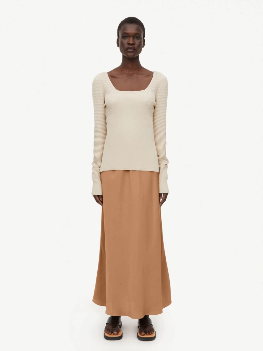 By Malene Birger Women's Laril Ribbed-Knit Top in Stone | Slim Fit Knitwear