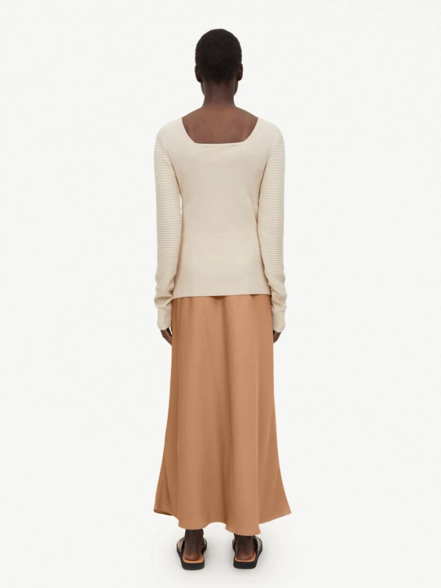 By Malene Birger Women's Laril Ribbed-Knit Top in Stone | Slim Fit Knitwear