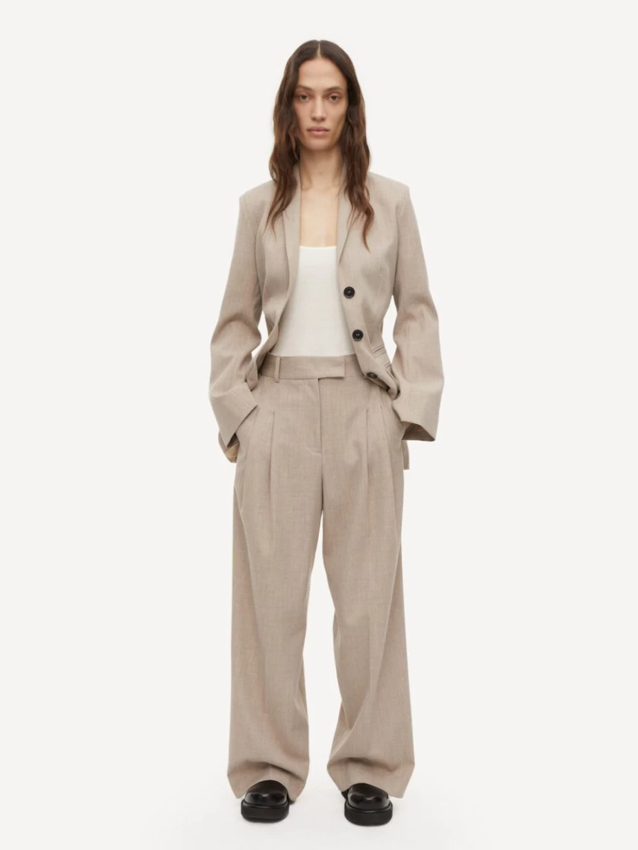 By Malene Birger Women's High-Waisted Beige Melange Trousers | Cymbaria Collection