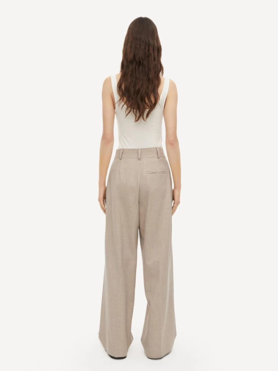 By Malene Birger Women's High-Waisted Beige Melange Trousers | Cymbaria Collection