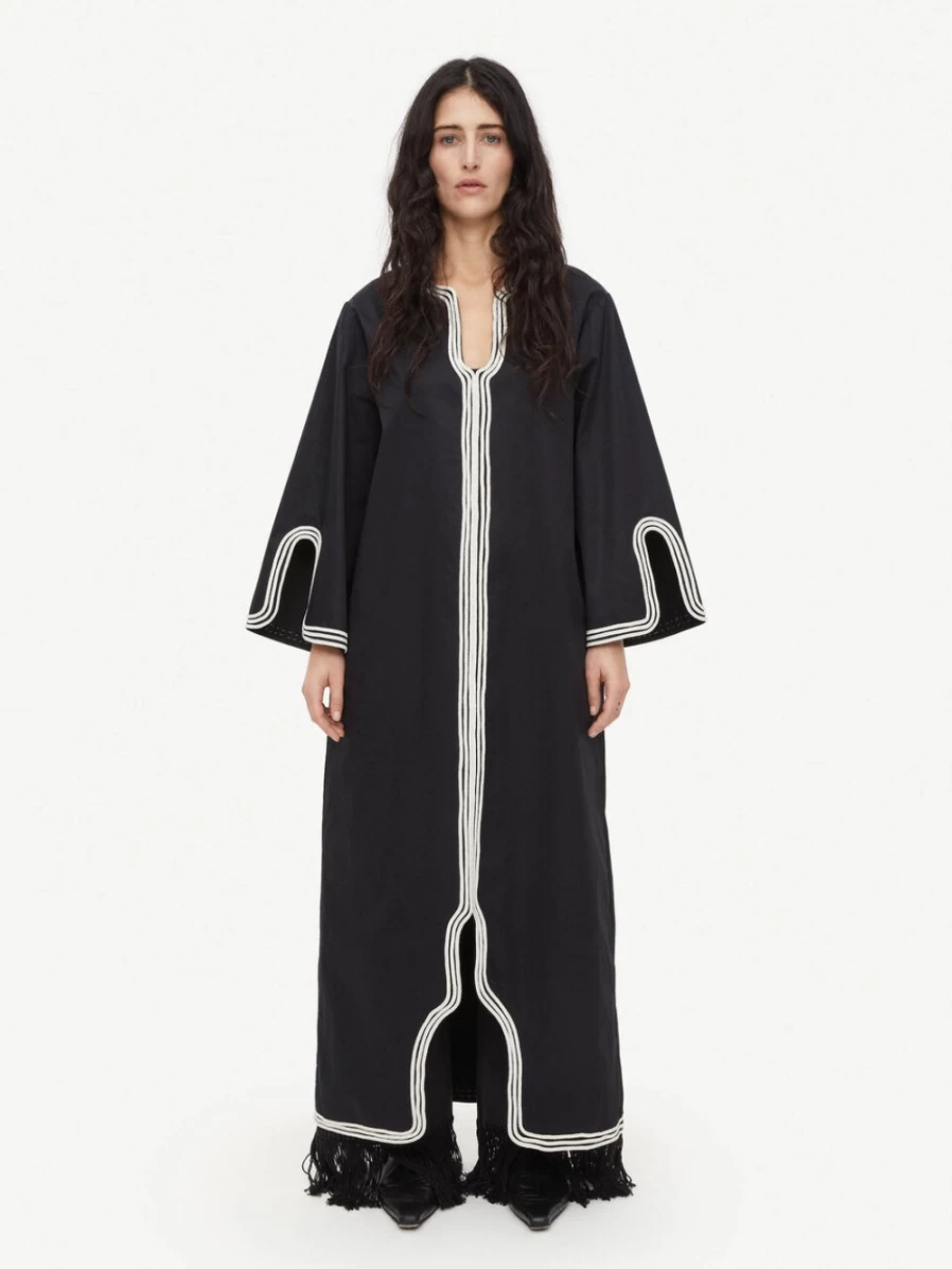 By Malene Birger Women's Black Kaftan Dress - Elegant Long Sleeve Boho Maxi
