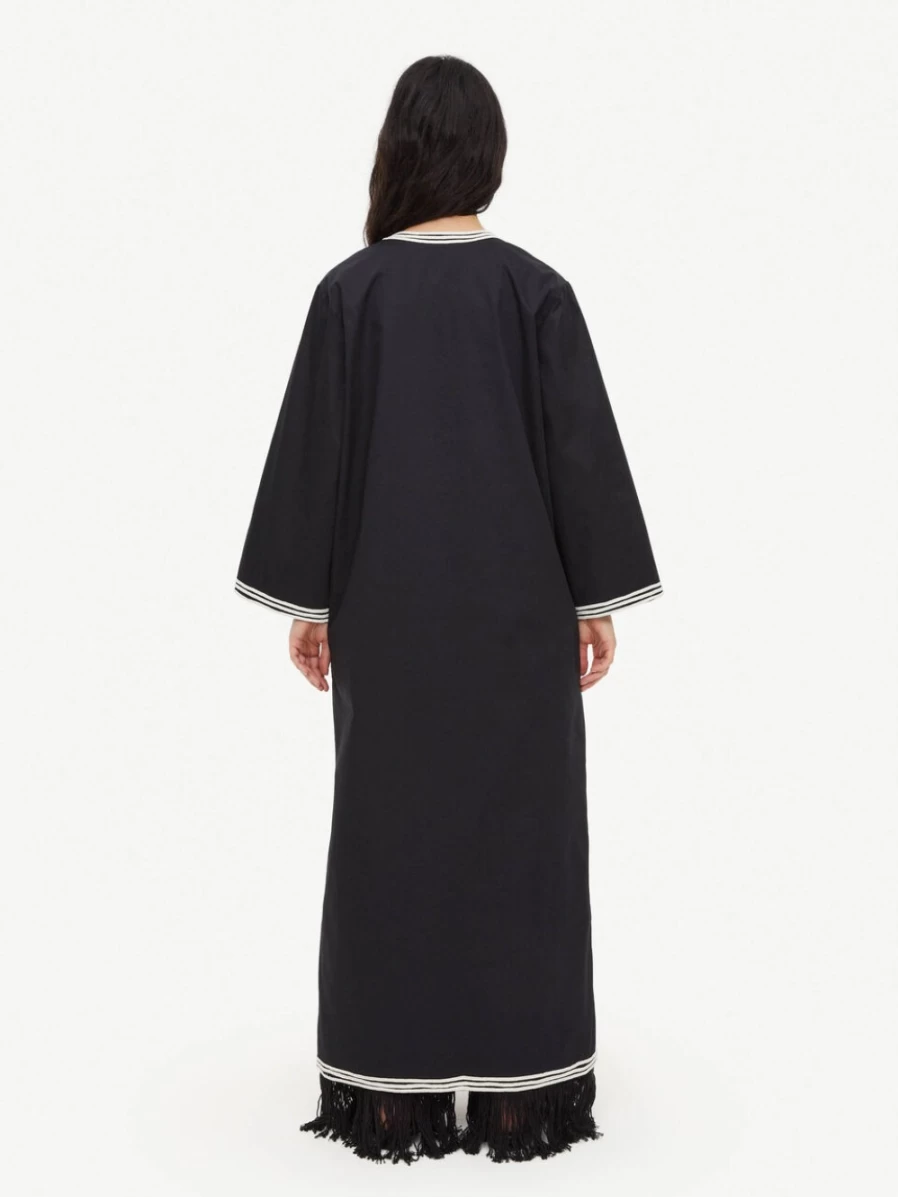 By Malene Birger Women's Black Kaftan Dress - Elegant Long Sleeve Boho Maxi