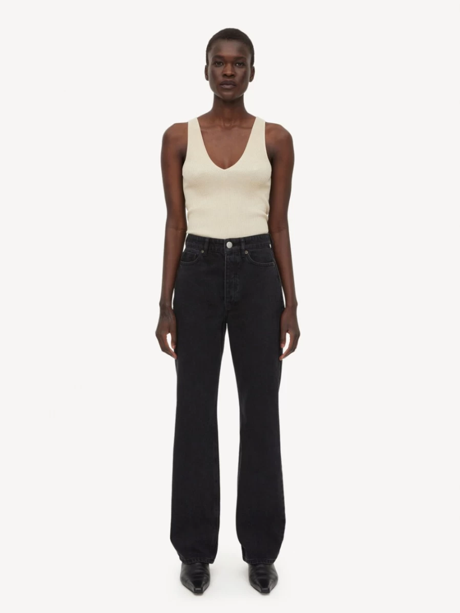 By Malene Birger Women's Black Organic Cotton Jeans - Miliumlo High Waisted Slim Fit Sustainable Denim Pants