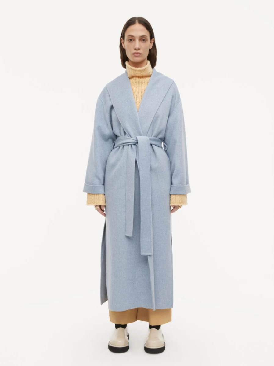 By Malene Birger Women's Trullem Wool Coat in Dusty Blue Melange – Premium Outerwear